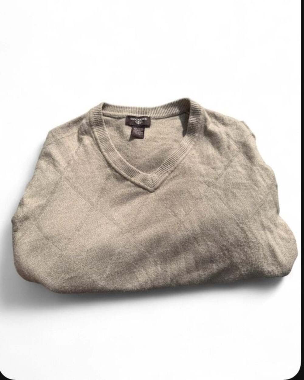 Dockers Beige V-Neck Sweater Men’s XXL Classic Knit